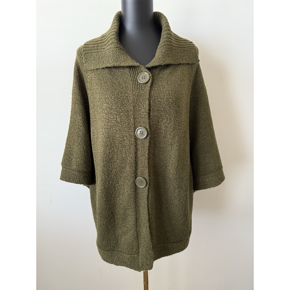 Carolyn Taylor Woman Women's OSF Green Cape Sweater Button Front NWOT